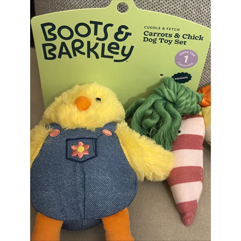 Boots & Barkley Carrots & Chick Plush Dog Toy Set Squeaky Cuddle Fetch New